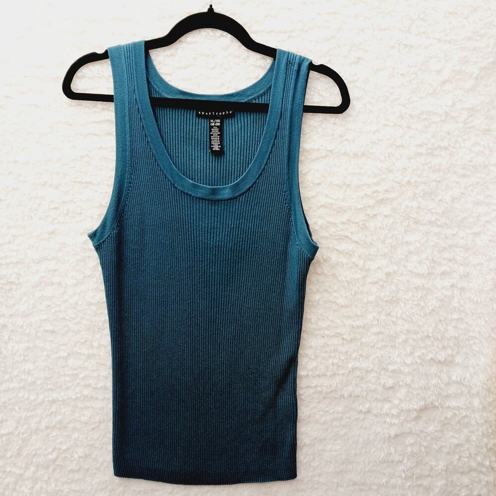 Sweater Tank Dark Teal Ribbed Minimalist Soft Girl Capsule Clean Lines Size XL